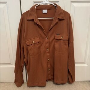 Columbia Button Down Waffle Knit Top in Brown